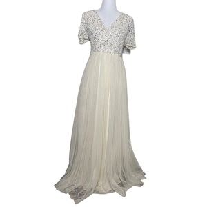 ASOS Maya Bridal V Neck Maxi Tulle Dress Tonal Delicate Sequin Ecru sz 8